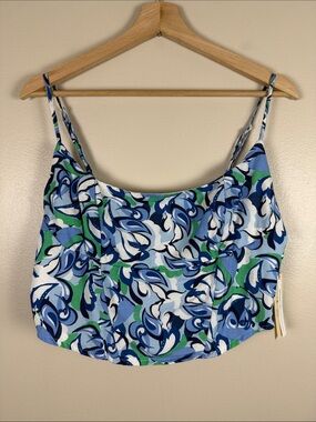Midnight Sky Blue & Green Crop Top. XL NEW